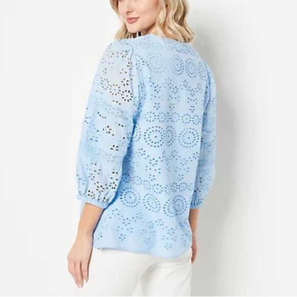 Tolani Collection Long Sleeve Eyelet Top - Picture 2 of 5